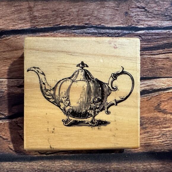 Ornate Teapot Rubber Stamp Mounted Antique Crafting Scrapbooking Greeting Cards - Picture 1 of 9